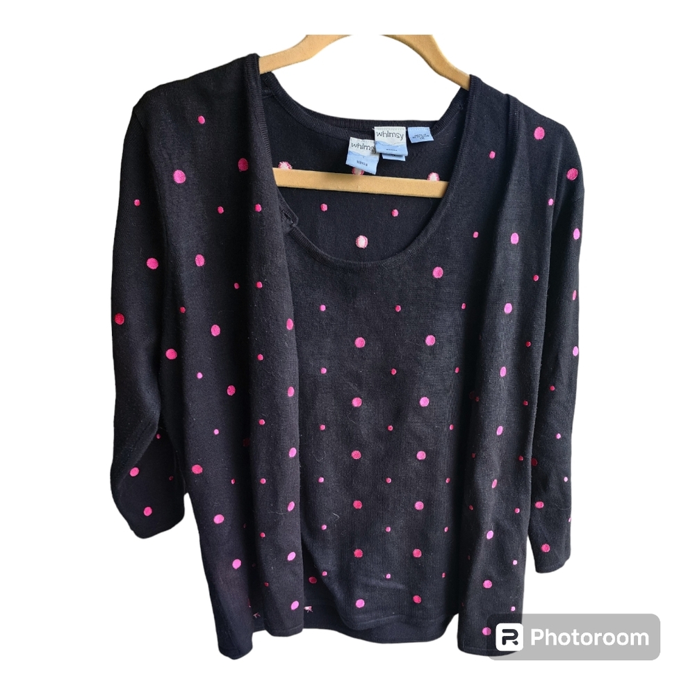 Whimsey womens black and  pink 2 piece cardigan and tank set size 1x